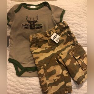 NEW w/Tag OLD NAVY Baby 0-3M Camo Jeans + Tan Hunting 1pc - Onesie (worn once)
